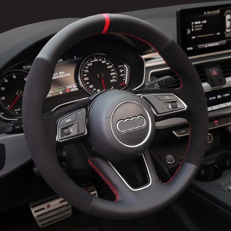 

Suitable for Audi Q5 A6 A4 A3 Q3 Q7 Steering Wheel Cover Hand-sewn Leather Suede Handle Cover Interior Modification 2013-2018