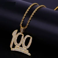 1 gold color plated 100 points micro pave cubic zircon necklacespendant chain length hip hop rock necklace jewelry collar