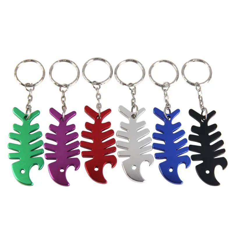 

6 Colors FIsh Shape Beer Bottle Opener Fishbone Aluminum Alloy Bottle Opener Keychain Ring kitchen Tool Trinket Gifts Random