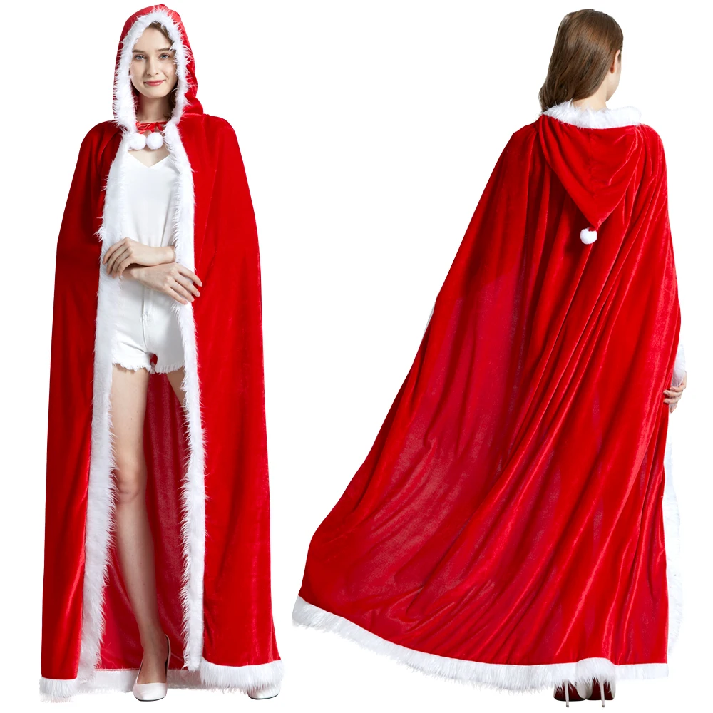 

Womens Cloak Christmas Santa Claus Children Xmas New Year Costume Red Cape With Hat Ladies Dress Winter Wedding Hooded