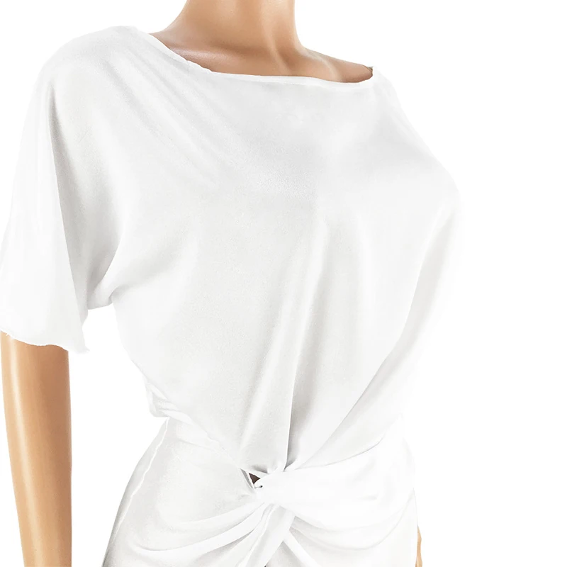 Lossky асимметричные атласные туники блузка сексуальная с разрезом элегантная