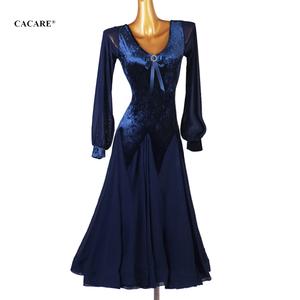 Бархатное бальное платье, распродажа, стандартные танцевальные платья, вальс, элегантное, с сетчатым рукавом D1059, с большим шифоновым подолом