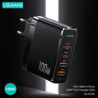 usams t44 100w 4 ports gan fast phone charger for iphone huawei samsung xiaomi tablet laptop pd qc usb a c ports fast charger