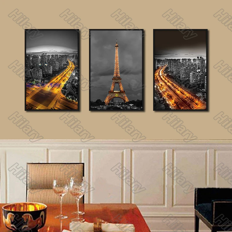 

Poster Eiffel Tower Orange Light City Landscape Canvas Painting and Prints Wall Art Pictures Decoration for Living Room 3Pcs
