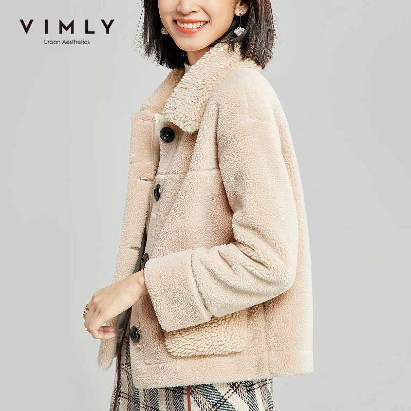 Женское пальто из искусственного меха Vimly модное однобортное однотонное теплое с