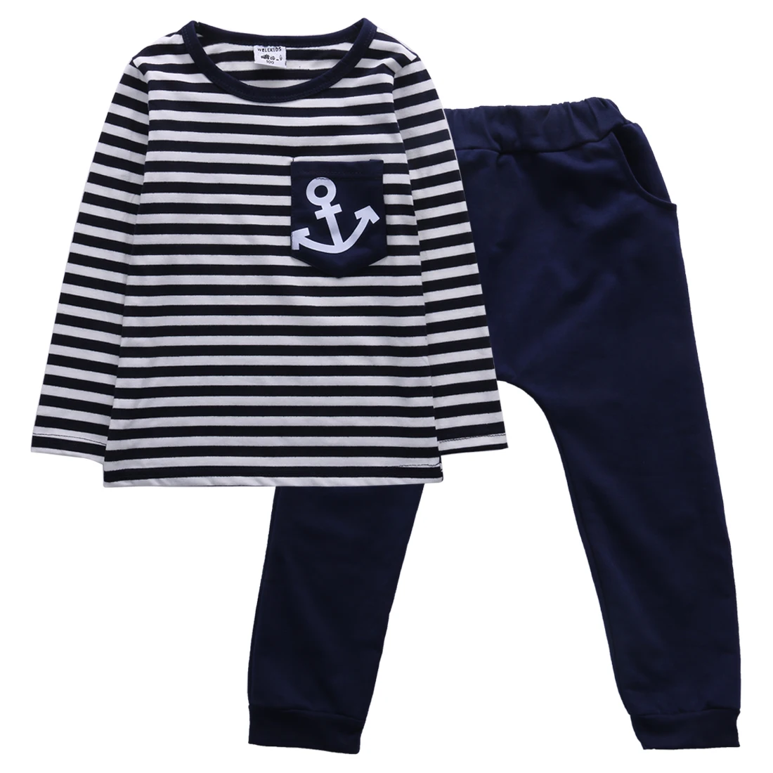 2 предмета полосатая одежда с длинными рукавами футболка для маленьких мальчиков