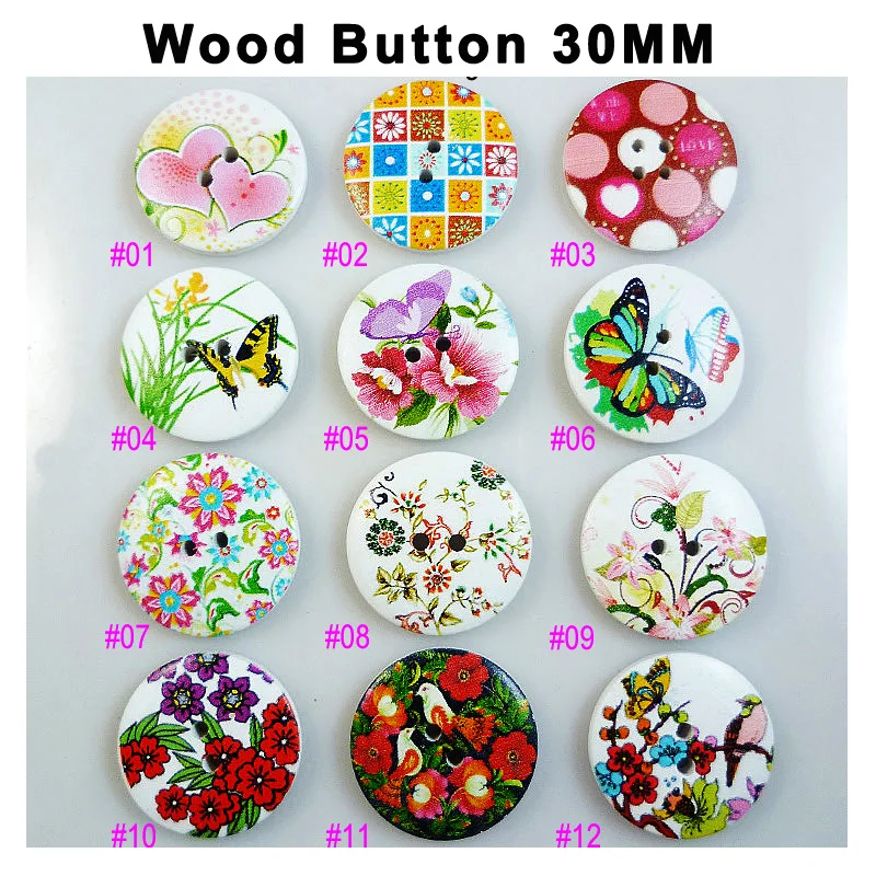 

10PCS Carving Flower Butterfly Button 2 Holes Painting Wood Bird Buttons Coat Boots Sewing Clothes Accessory MCB-297x