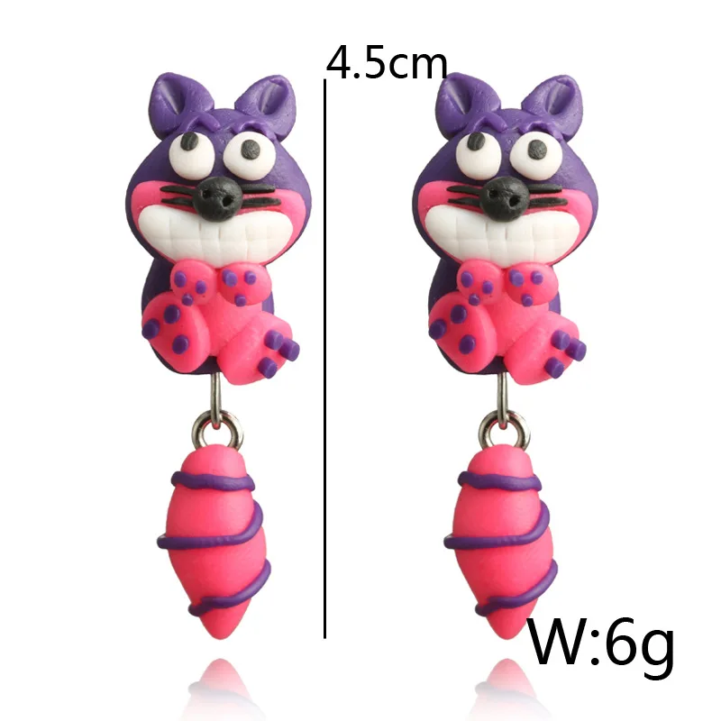 Cartoon Animals Red Purple Funny DIY Little Raccoon Eardrop Unique Design New Soft Pottery Earrings Female Fashion Jewelry Gifts | Украшения