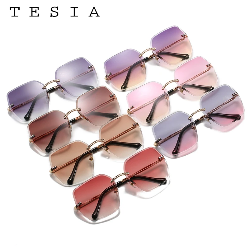 

Luxury Rimless Sunglasses Women Gradient Cutting Lens Sunglass Ladies Irregular Frameless Shades Lentes De Sol Oculos Retro