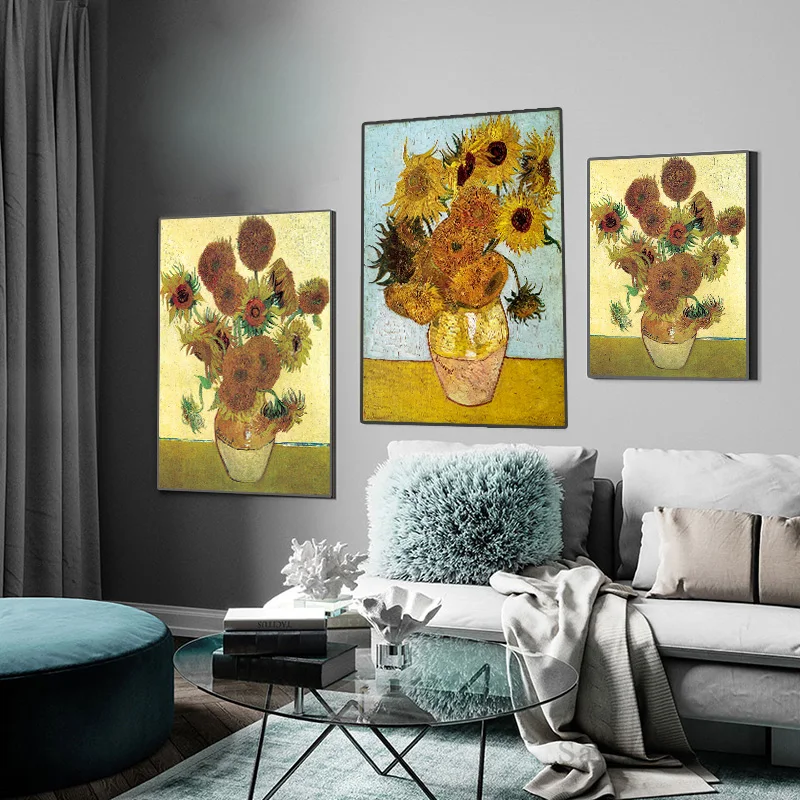 

Van Gogh Golden Sunflower Plant Floral Flower Vase Oil Painting Canvas Art Posters and Print Modern Wall Picture for Living Room
