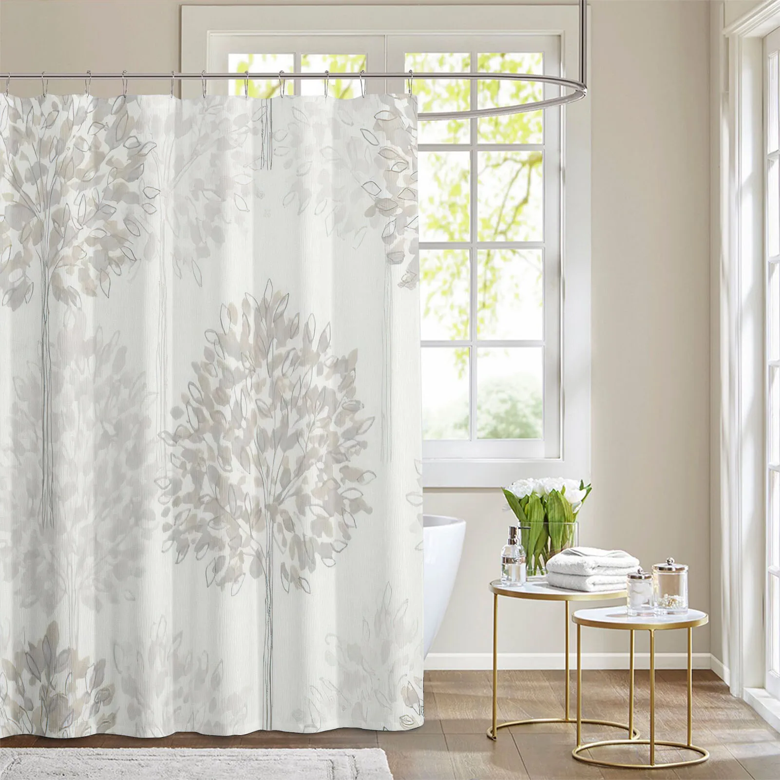 Simple Trees Dandelion Flower Plant Shower Curtain, Waterproof And Mildewproof Bathroom Accessories Bathtub Shower Curtain