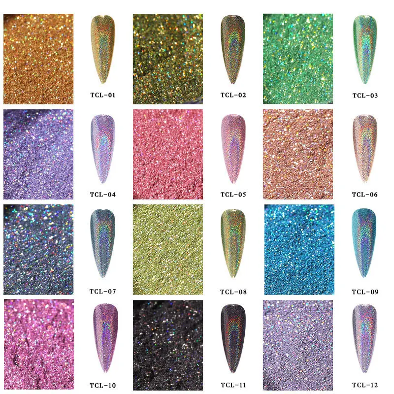 

1 Box Holographic Laser Nail Glitter Powder Nails Mirror Chrome Metallic Pigment Nail Art Decorations Shiny Dust