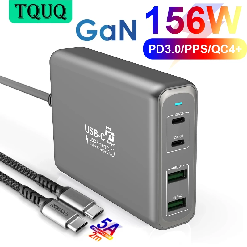 Сетевое зарядное устройство TQUQ 4 порта 156 Вт сетевой адаптер USB C PD 100 PPS 65 45 QC4.0 для