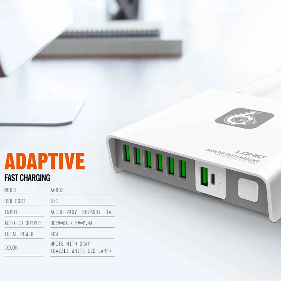 6 + 1 USB быстрая зарядка QC PD 3 0 40 Вт Быстрая портативное зарядное устройство 2600 мАч