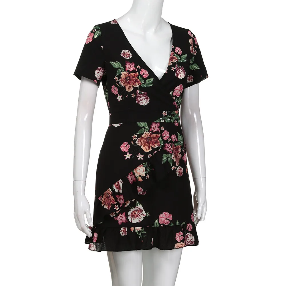 Сексуальное женское платье летнее богемное с v образным вырезом цветочным