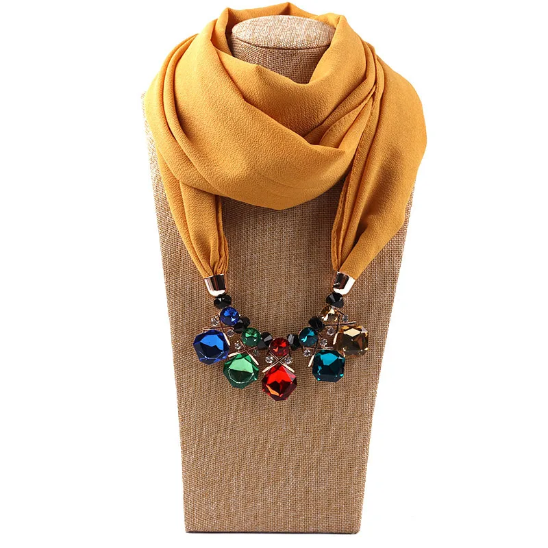 

21 colors New Design Scarf necklace for Women Fashion Gem Jewelry Necklace of Muslim Sun Protection Wrapped Chiffon Scarves Gift