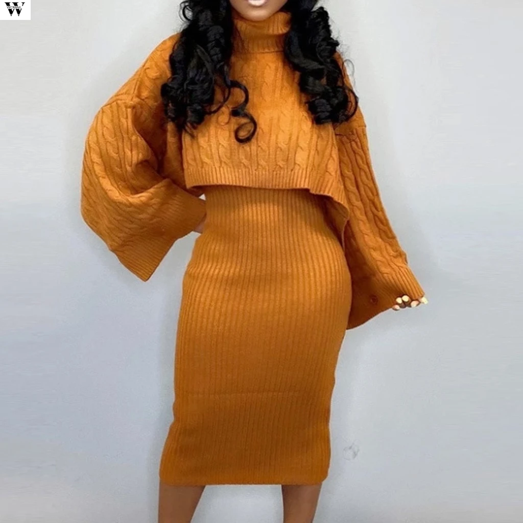 Элегантное вязаное платье свитер женское большого размера на осень и зиму 2019