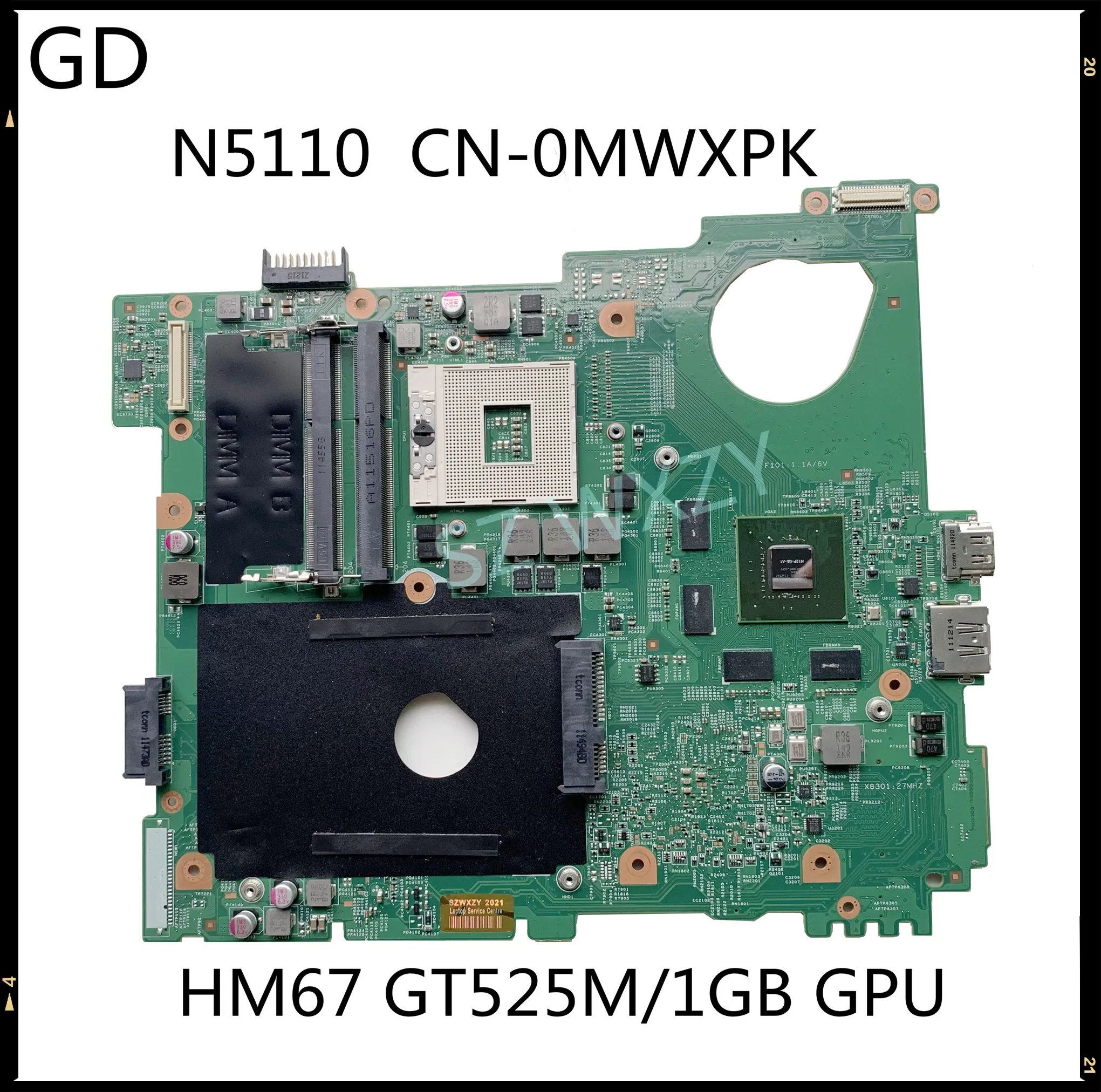 GD Оригинал для DELL N5110 Материнская плата ноутбука HM67 GT525M/1 ГБ CN-0MWXPK 0MWXPK полностью