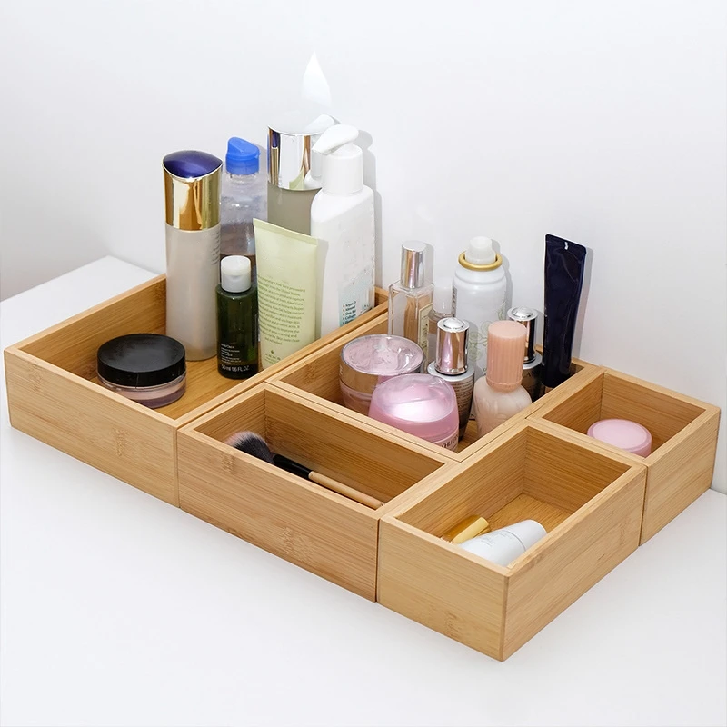 

Bamboo Box 5Pcs/Set Multi Function Makeup Organizer Bamboo Drawer Organizer Set for Office Home Kitchen Bedroom Bathroom
