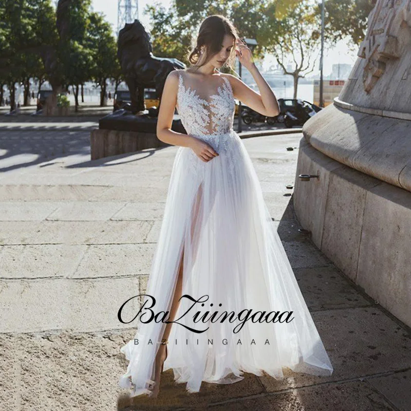 

BAZIIINGAAA Simple Wedding Dress Lace Little Beading Strapless Dress Luxury WeddingGowns Bridal Can Be Washed Bride Dresses