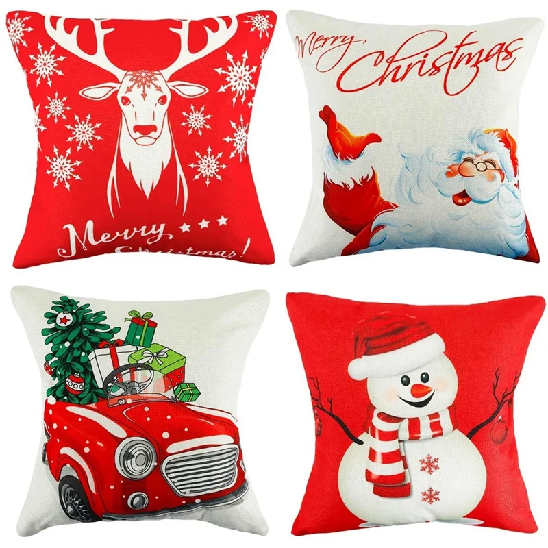 

Christmas Throw Cushion Covers Snowman Santa Claus Decorative Pillows Covers Couch Linen Cushion Pillow Case For Sofa