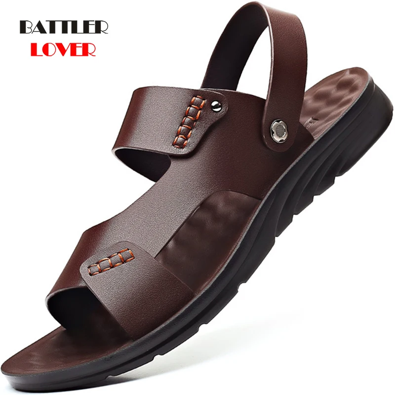 

Two Ways Wearing Genuine Leather Sandals for Men Casual Summer Sandalias Hombre Beach Footwear Free Drop Shipping