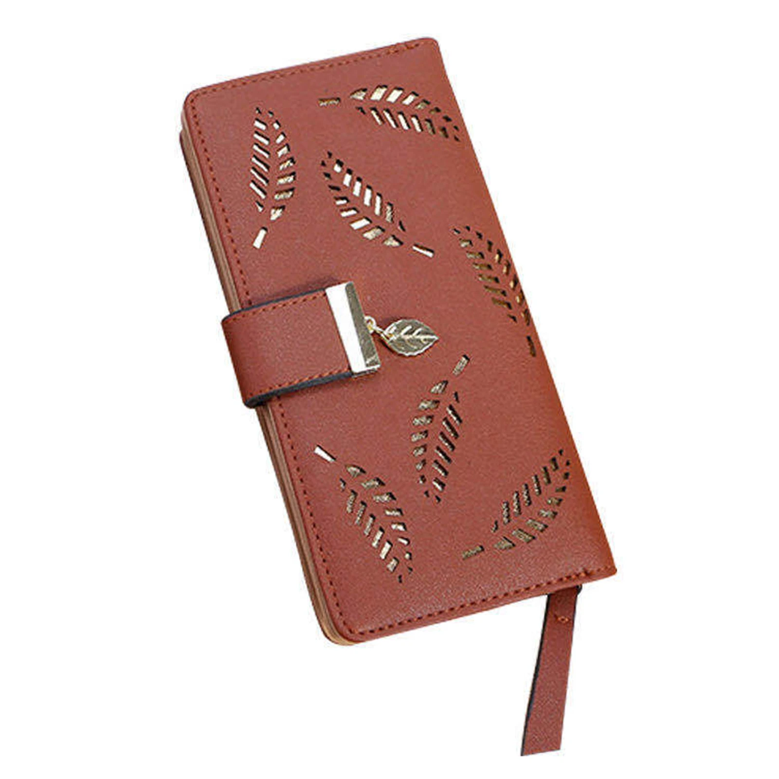 

Women's Multifunctional PU Handbag Hollow Leaves Zipper Long Purse with 12 Slots Cell Phone Wallet for Banknote Coin PR