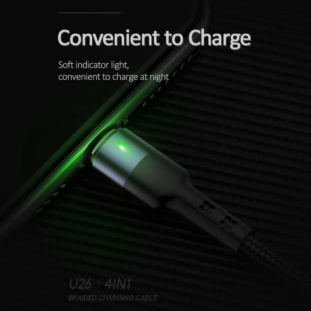 USAMS 3A 4 In 1 Charging Data Cable For iPhone 14 13 12 11 X  8 Micro USB Type C Lighting 3 In 1 Cable For Samsung Huawei Xiaomi