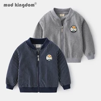 mudkingdom boys stripe outerwear v neck cartoon long sleeve zipper sweatshirts for boy fashion spring autumn children clothing
