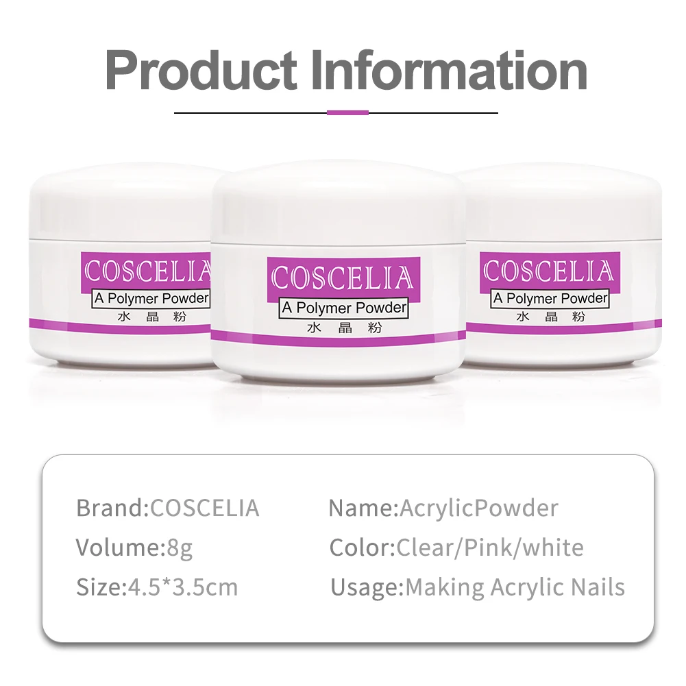 Акриловый порошок COSCELIA 1 шт. 3D лак для ногтей блестящий дизайн прозрачный розовый