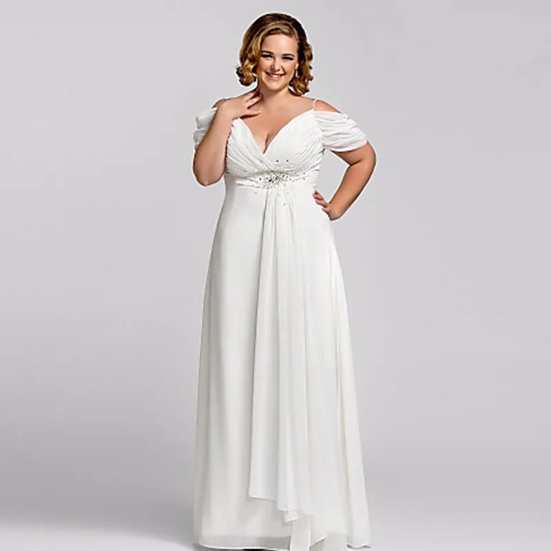 Плюс Размер белое шифоновое платье с v образным вырезом для выпускного вечера 2020