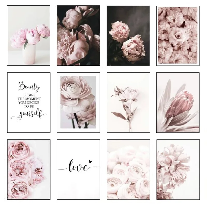 

Fresh Flower Pink Wall Art Canvas Landscape Painting Girl Room Decoration Pictures Canvas Decorative Paintings Home Decor Photos