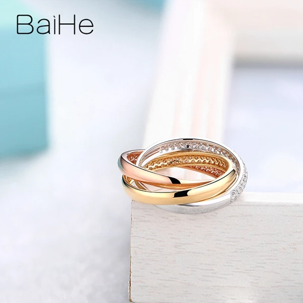 BAIHE, 18 карат, белый+ желтый+ розовое золото, сертифицировано, всего 0.58ct, Круглый, с натуральными бриллиантами, для женщин, свадьба, модный, хорошее ювелирное изделие, подарочное кольцо