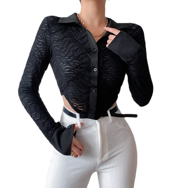 

Autumn New Retro Cardigan V-neck Commuter Solid Color Sexy Polo Top