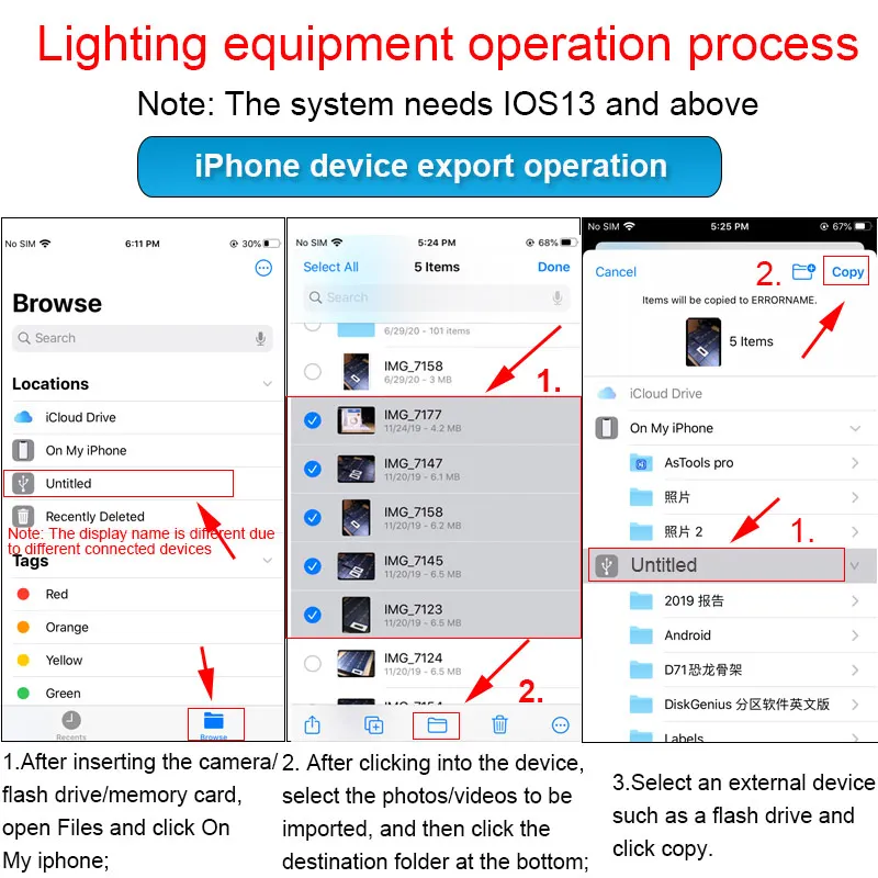 Адаптер OTG USB для камеры устройство чтения TF карт с lightning на micro SD iphone ipad apple ios 13