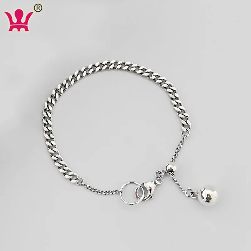

Modern Jewelry Bracelet S925 Sterling Silver 4mm N Chain Round Adjusting Bead Bracelet Retro Chain Ornament