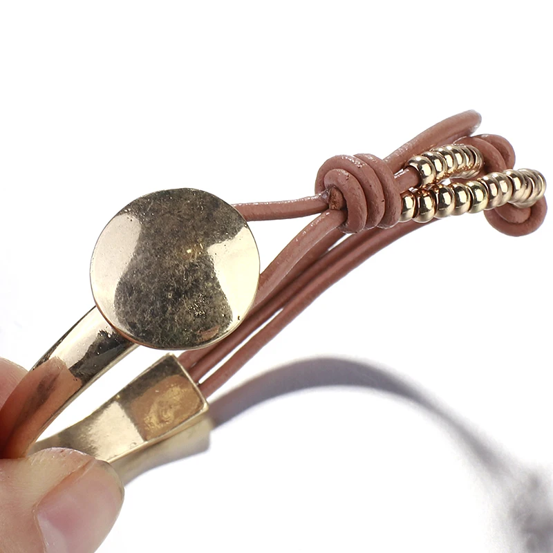 Женский плетеный браслет ALLYES оранжевая веревка из богемной кожи с золотыми