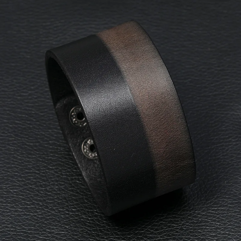 New Fashion Men Wide Genuine Leather Bracelet Brown Wide Cuff Bracelets & Bangles Vintage Punk Wristband Men Gift Jewelry