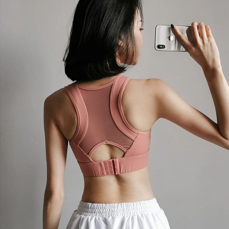 Pink Push Up Sports Top Gym Women Yoga For Fitness Mesh Hollow Womens Gsleeveless Running Padded Tank Athletic Vest | Спорт и