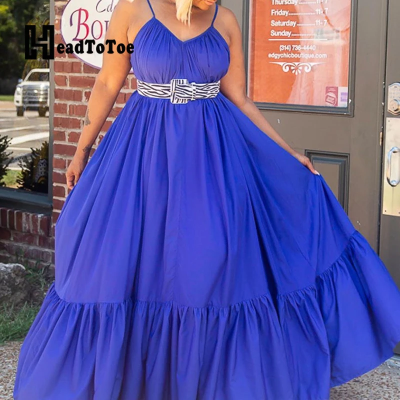 

Solid Sleeveless Big Swing Halter Summer Long Dress