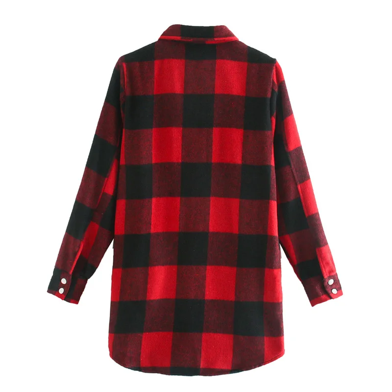 

Spring and autumn women's shirt casual plaid lapel long sleeve shirt