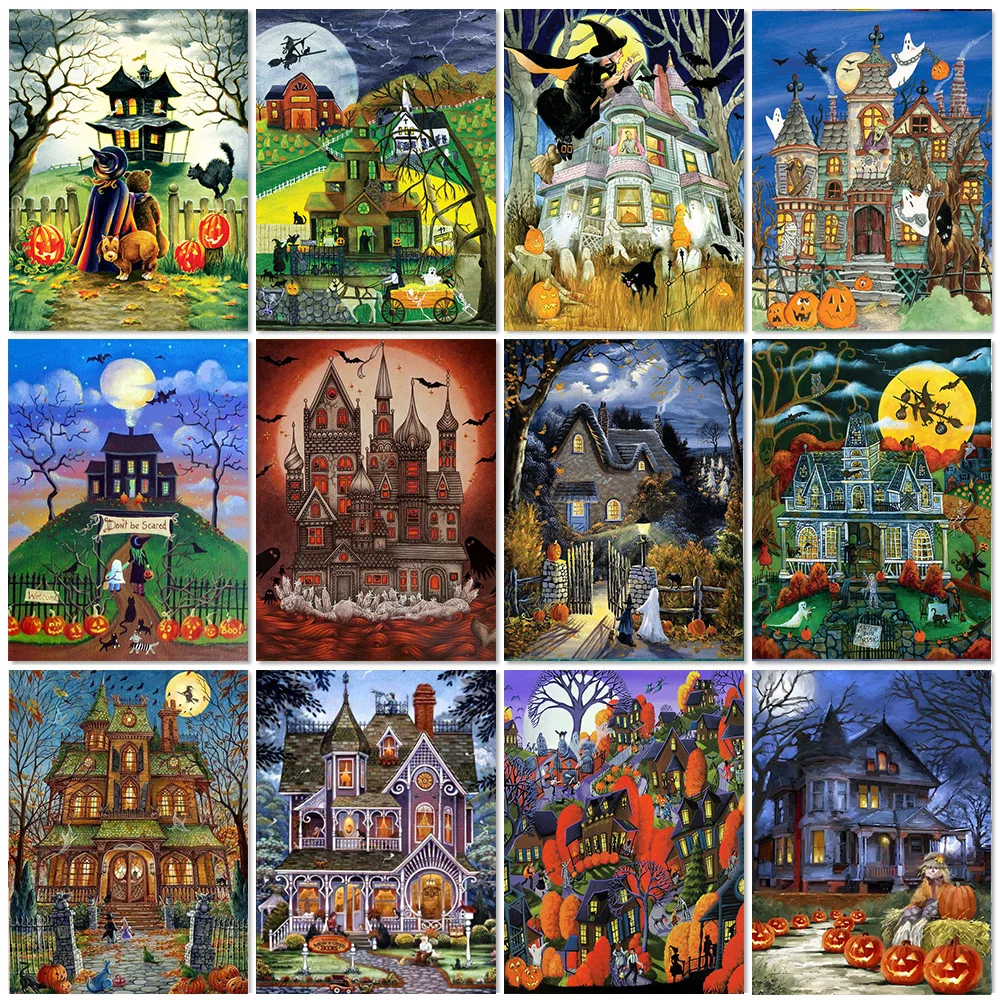 5D Diy алмазная живопись на Хэллоуин дом пейзаж Алмазная Вышивка Мультфильм