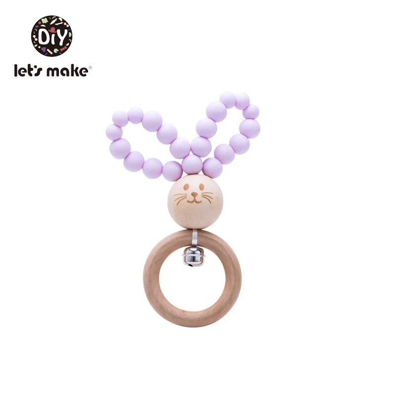 light purple Давайте сделаем детские игрушки Погремушки для новорожденных музыка 1 шт. 0-12 месяцев кленовый кролик ухо Кролик кошка деревянное кольцо силиконовые бусины кровать колокольчик - Цвет: light purple
