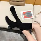 Сапоги выше колена женские 2020 г. Осенне-зимние новые эластичные высокие сапоги на плоской подошве 5050 г. Высокие тонкие сапоги из флока