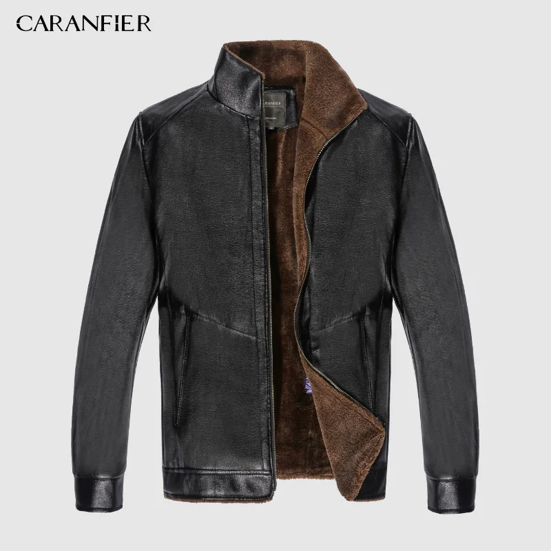 CARANFIER новая зимняя мотоциклетная мужская кожаная куртка плюс бархатная ветровка