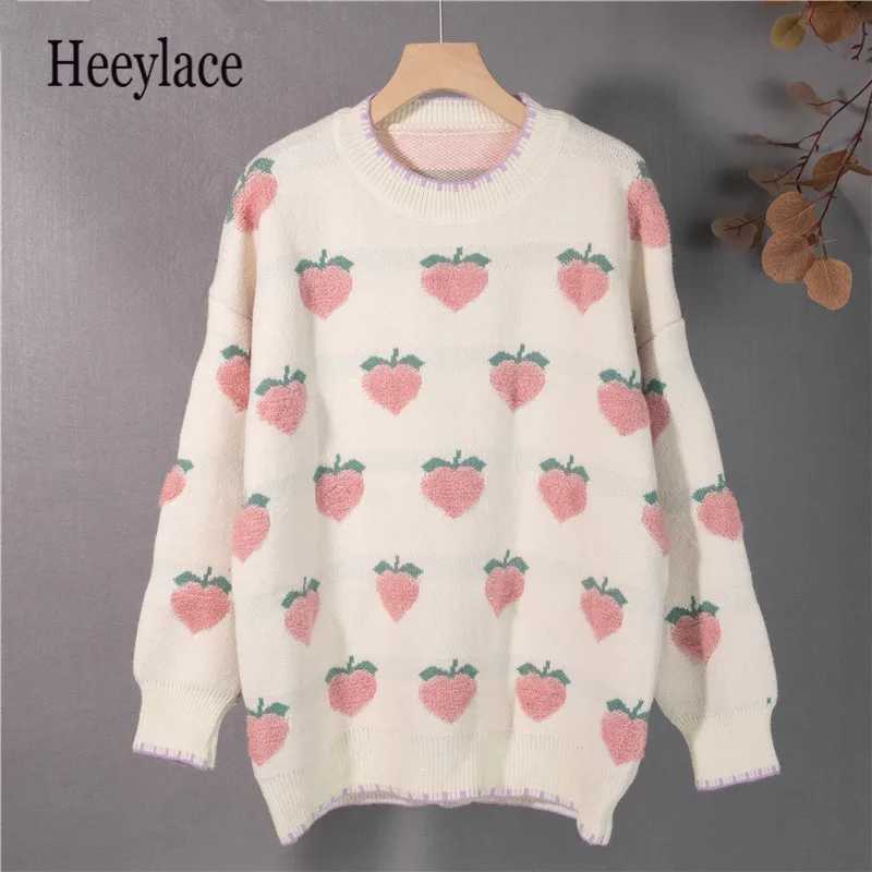 

Новинка 2021, женский осенне-зимний вязаный Свитер оверсайз, дикие теплые персиковые Модные женские винтажные пуловеры, топы