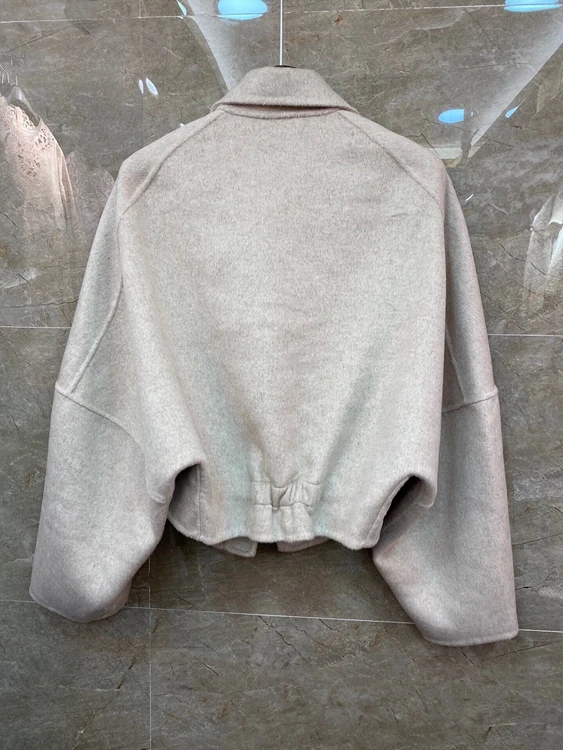 

Autumn / winter 2020 new women's Lapel button decoration solid color long sleeve versatile wool jacket 1008