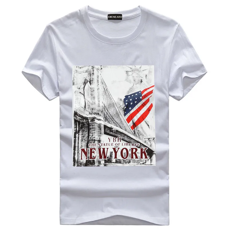 Нью Йорк графическая Мужская футболка Белая Летняя Повседневная Свободная