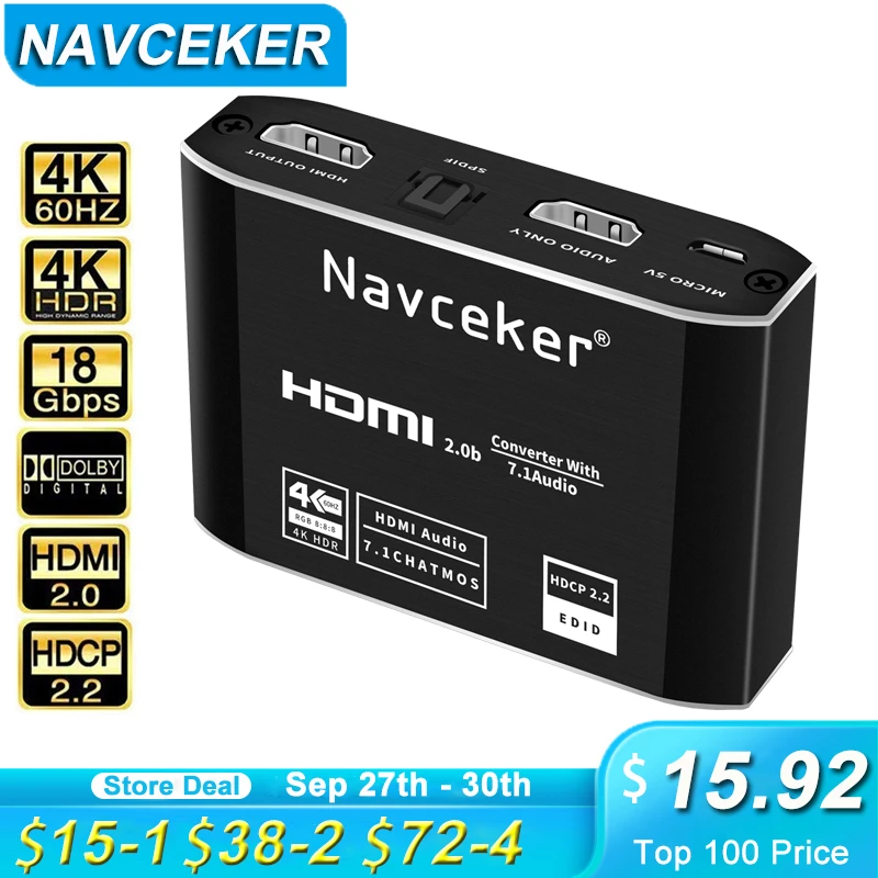 4K HDMI к RCA аудио экстрактор SPDIF конвертер адаптер AV RSA поддержка @ 60Hz RGB 8:8:8 HDCP 2 3 5 мм