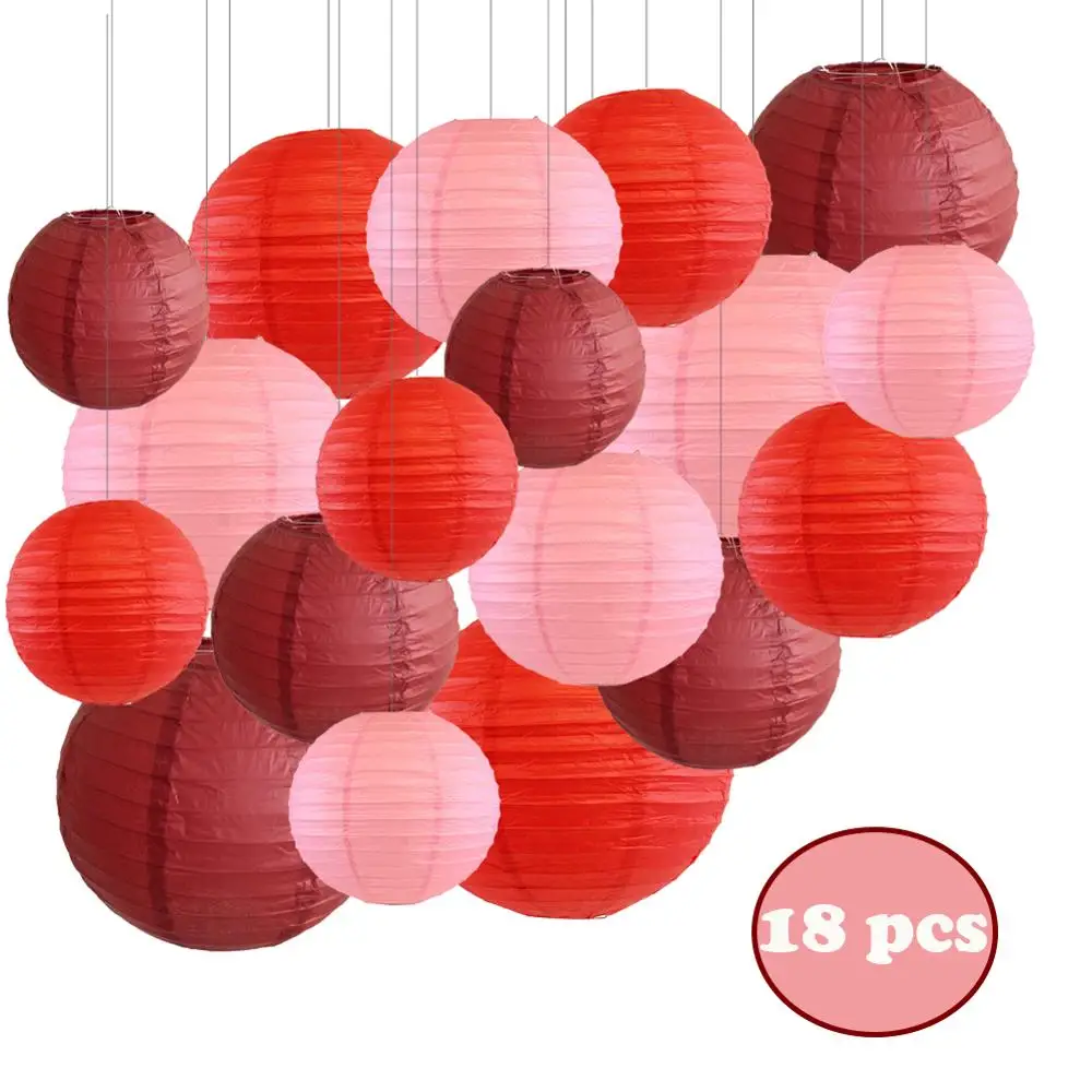 

18 Pcs Red Pink Round Paper Lanterns Decorative Hanging Chinese Japanese Lampion for Christmas Wedding New Year Parites Decor